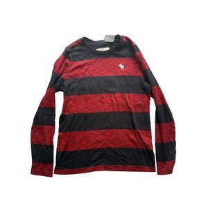 Abercrombie Kids Red Navy Blue Striped Long Sleeve Sweater Moose Logo Size 13/14